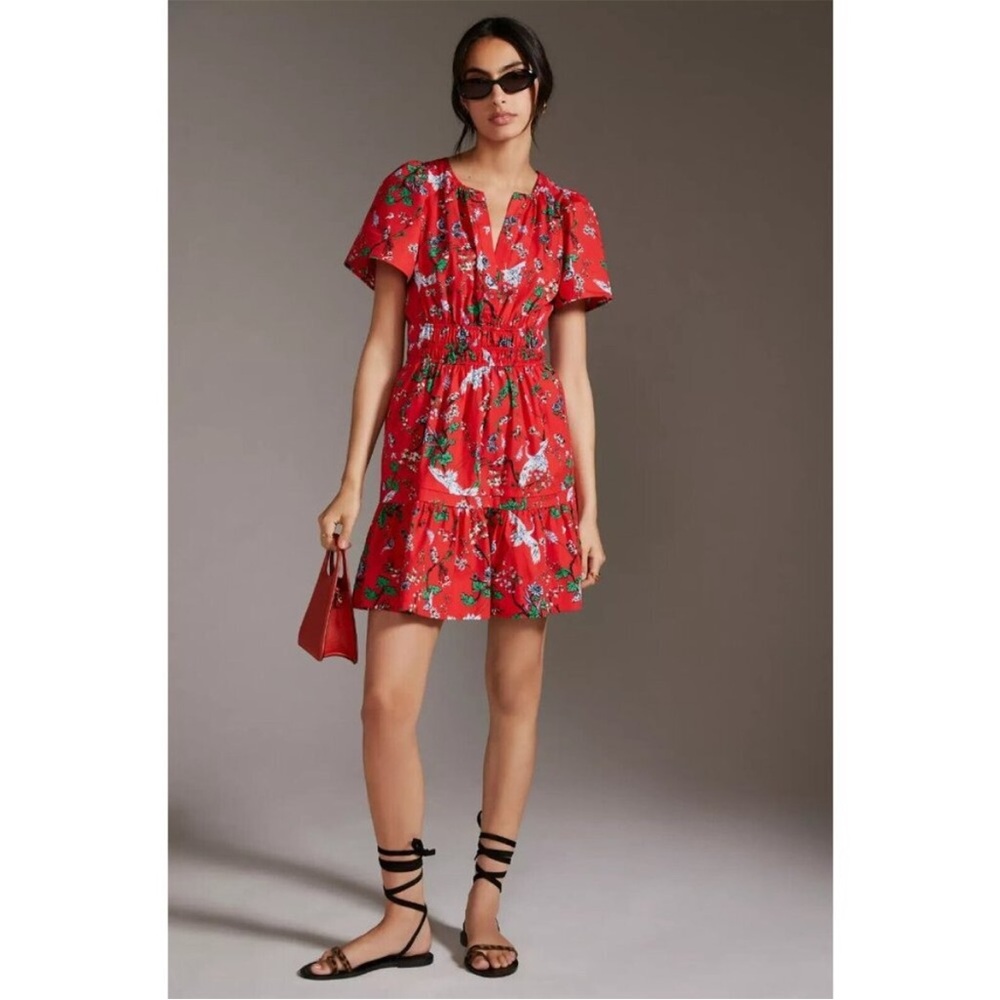 Anthropologie Somerset Red Floral Mini Dress